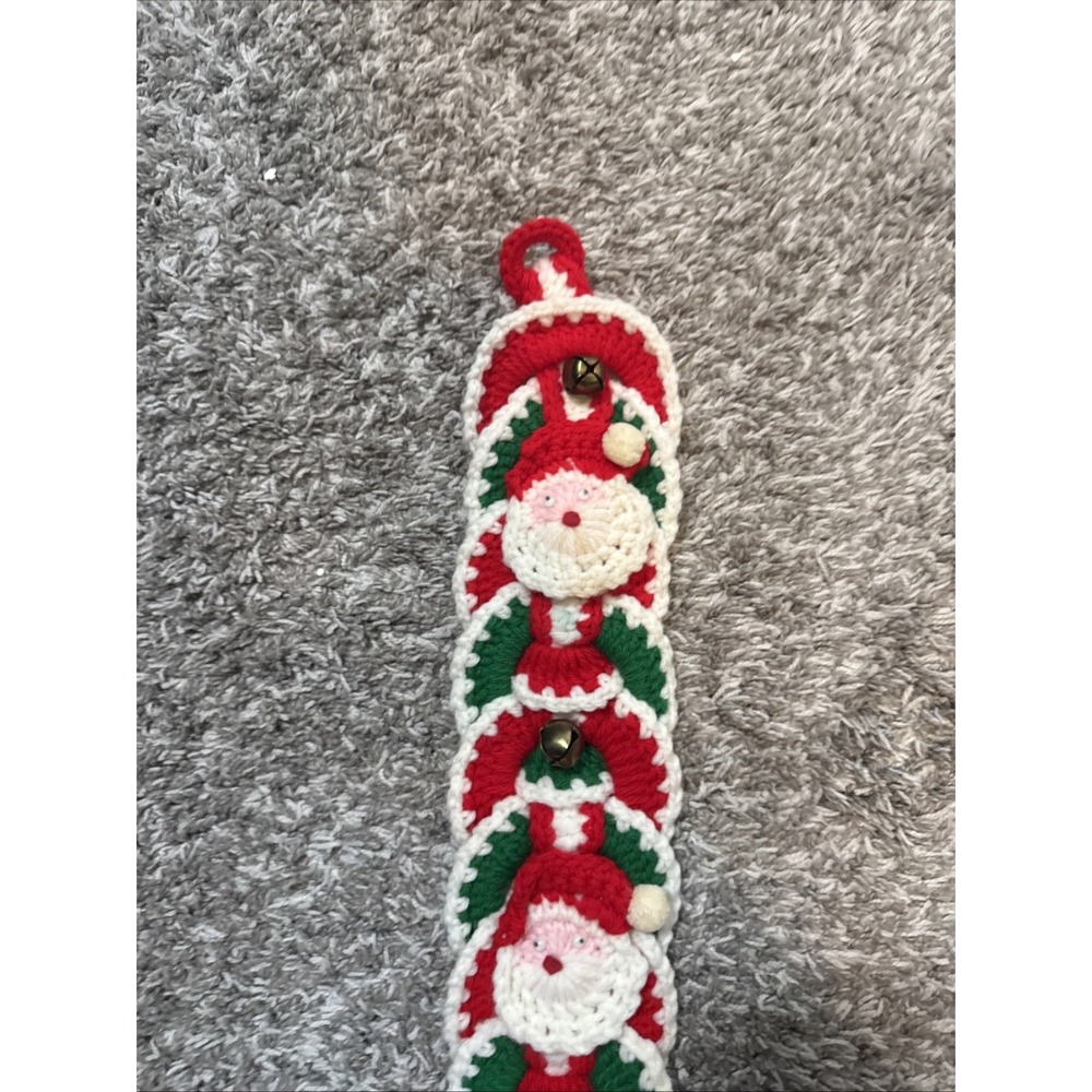 Handmade Crocheted Christmas Bell Santa Wall Hanging Vintage Holiday - Picture 2 of 8